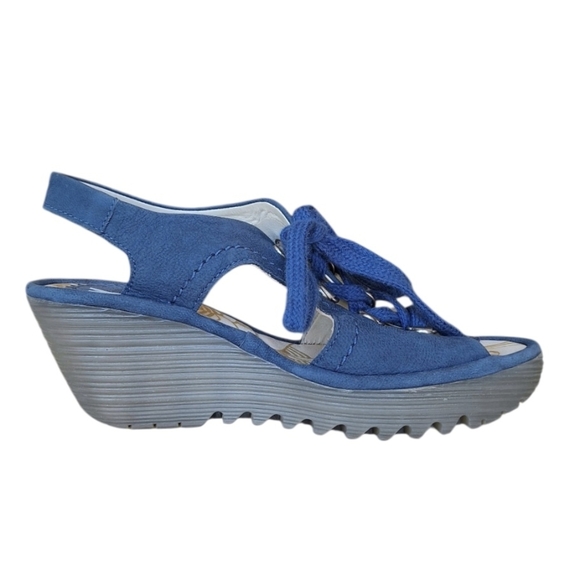 Fly London Blue Suede Wedges Lace Up EU 35  Girls 3.5  Womens 5 - Picture 3 of 10